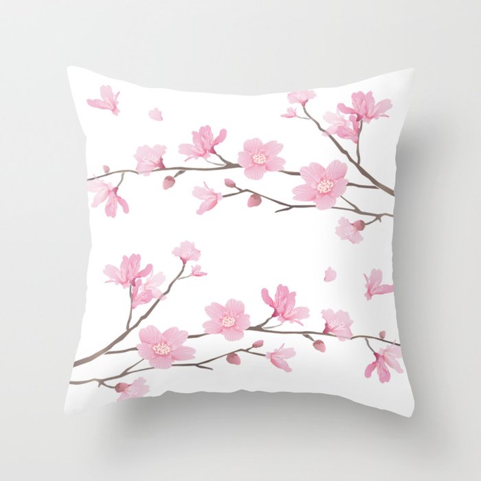 Elegant cherry blossom throw pillow, ideal for enhancing the aesthetic of your living space.