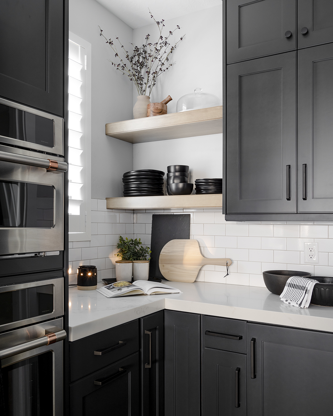 Black wood cabinet in the kitchen